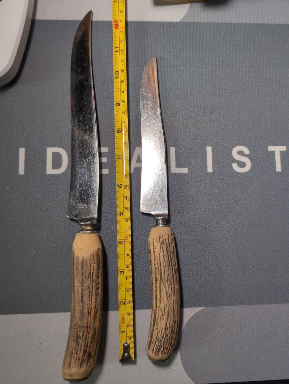 Vtg Stag Horn Carving Knife Stainless Steel Blade Genuine Antler Handle Lot